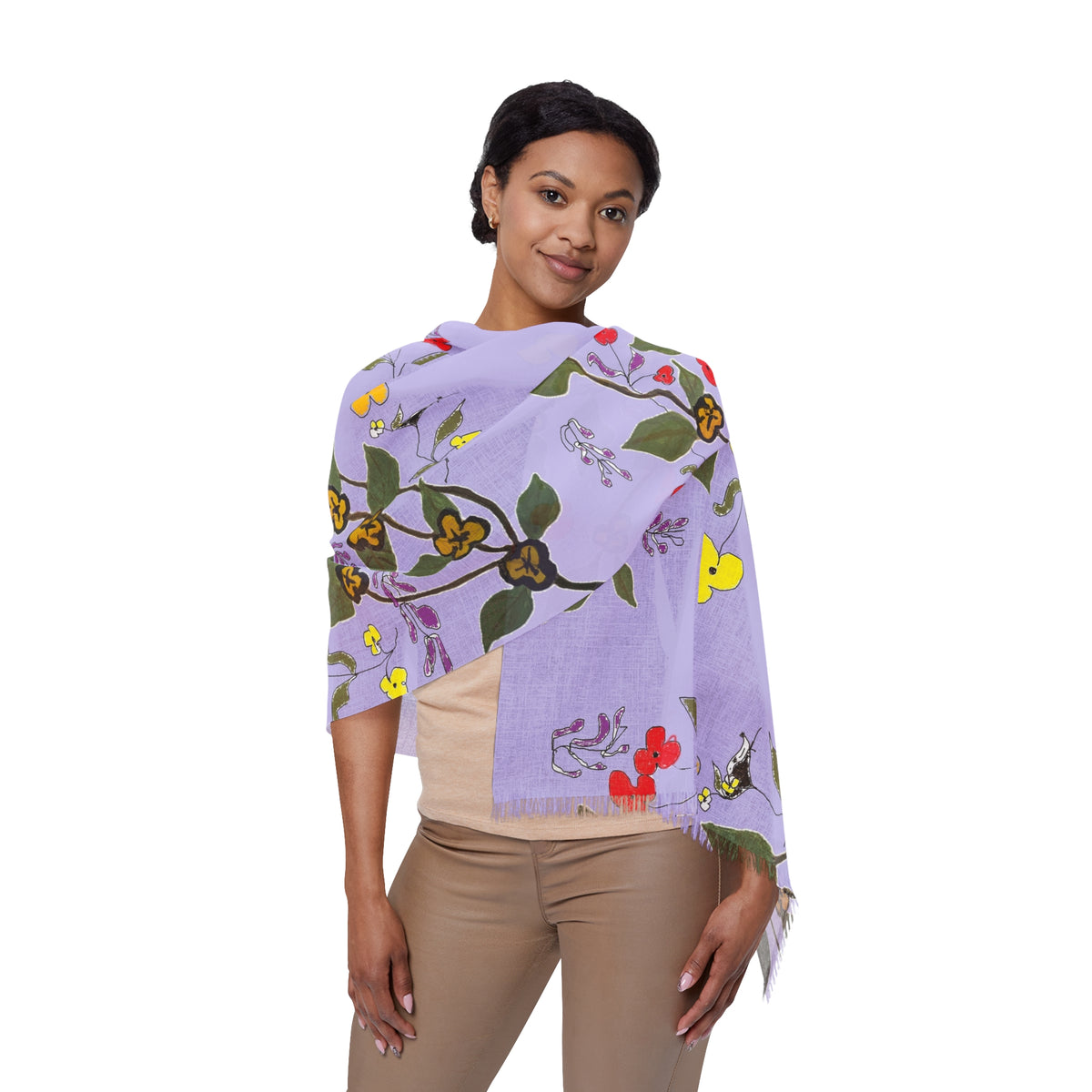 Floral Vine Lightweight Scarf — Lavender Heart & Buttercup Pattern