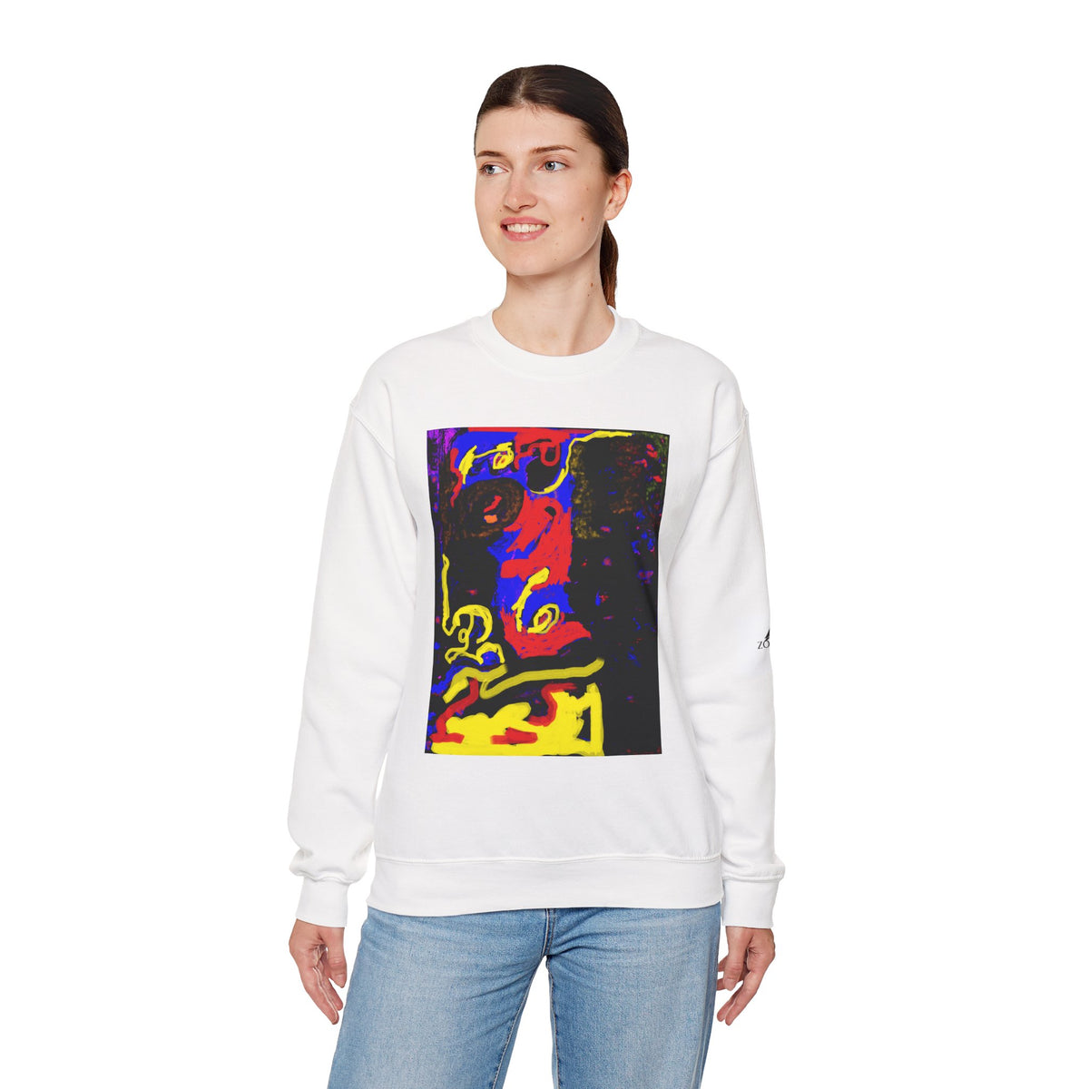 Abstract Neon Art Sweatshirt — Colorful Pop Portrait Crewneck