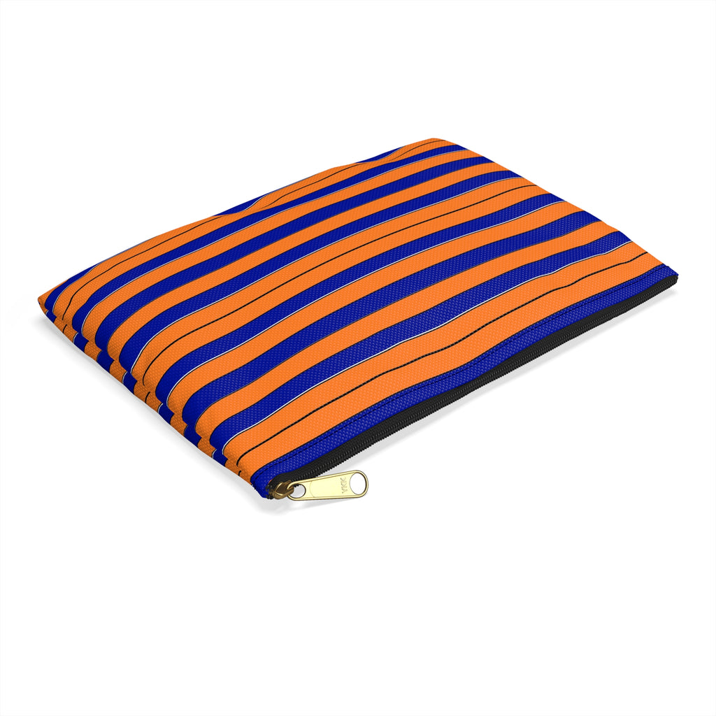 Striped Orange & Blue Accessory Pouch — Small Zip Cosmetic Bag
