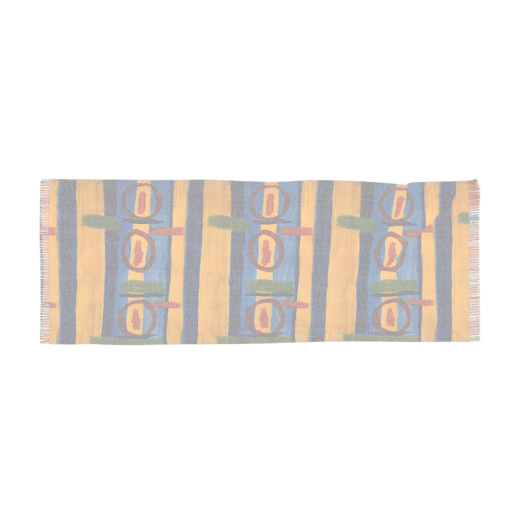 Geometric Gold and Blue Light Scarf — Lightweight Abstract Pattern Wrap