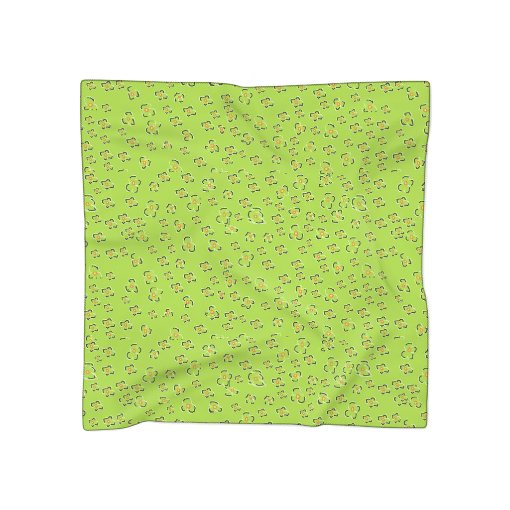 Neon Green Floral Leopard Print Scarf — Lightweight Poly Square Scarf