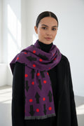 Purple Arrow Pattern Scarf — Lightweight Wool-Blend Throw with Red Dot Accent