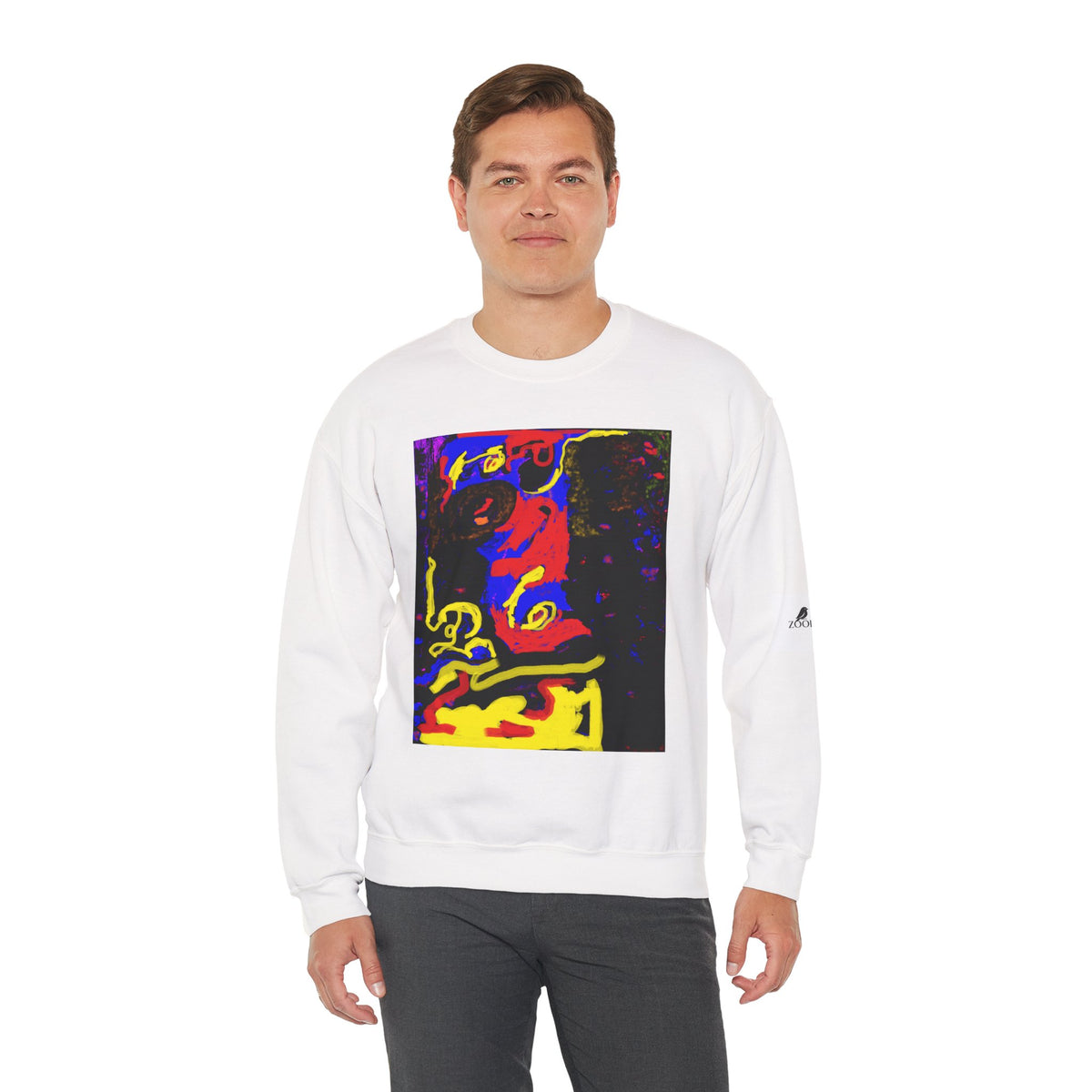 Abstract Neon Art Sweatshirt — Colorful Pop Portrait Crewneck