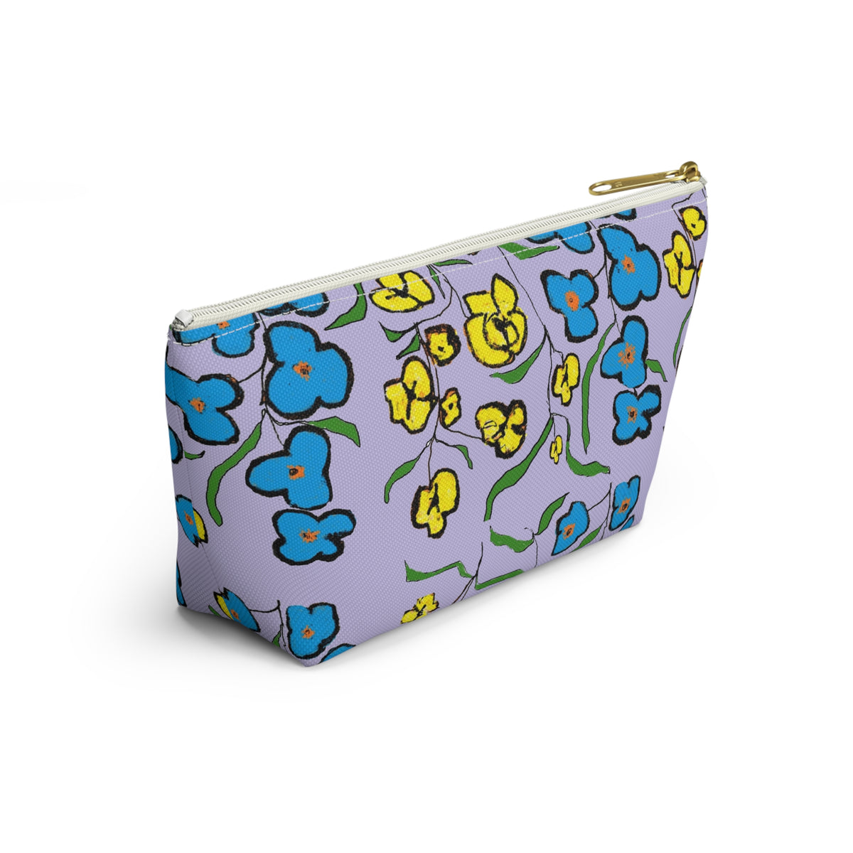 Floral Lavender Accessory Pouch — Blue & Yellow Wildflower Makeup Bag
