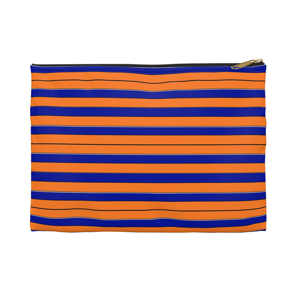 Striped Orange & Blue Accessory Pouch — Small Zip Cosmetic Bag