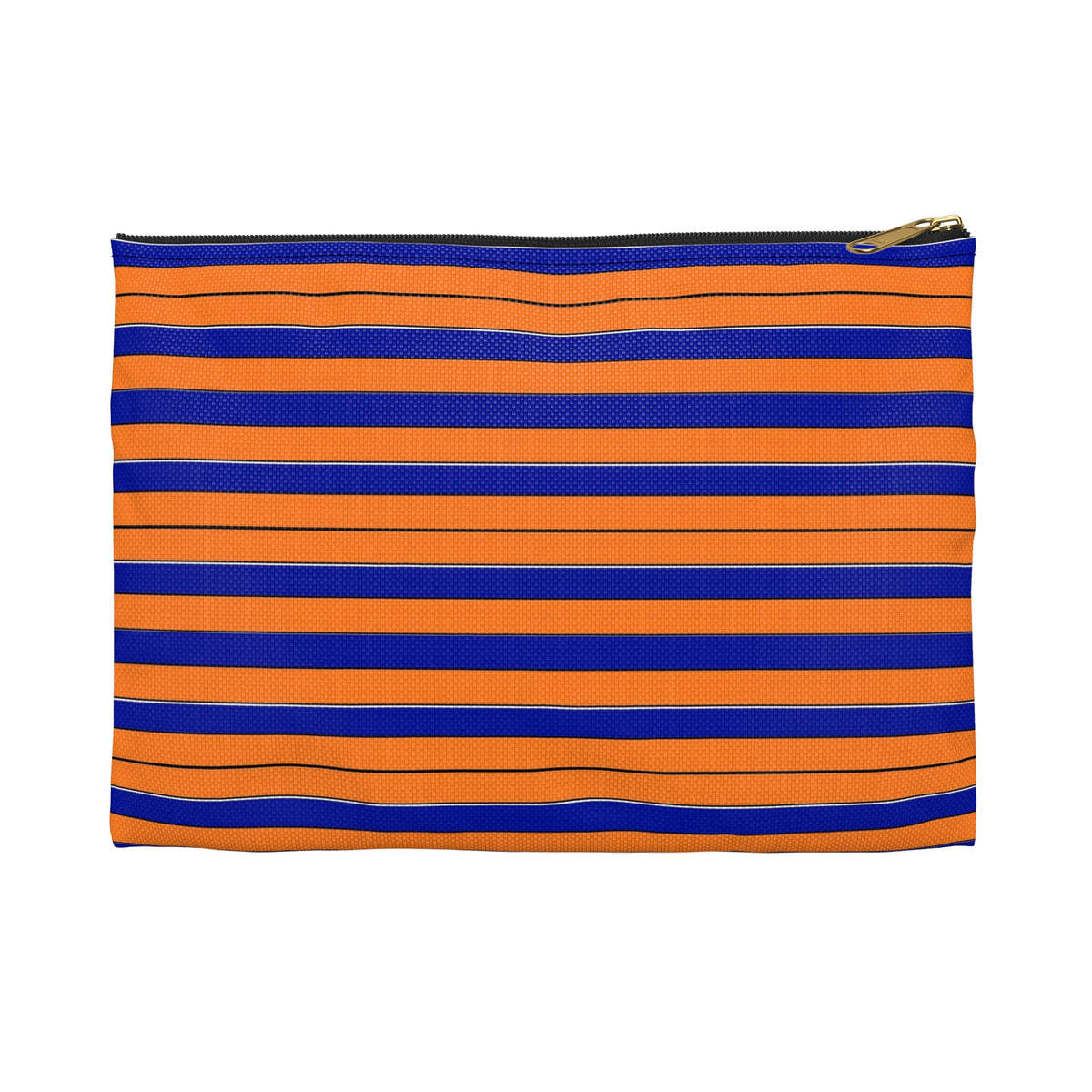Striped Orange & Blue Accessory Pouch — Small Zip Cosmetic Bag