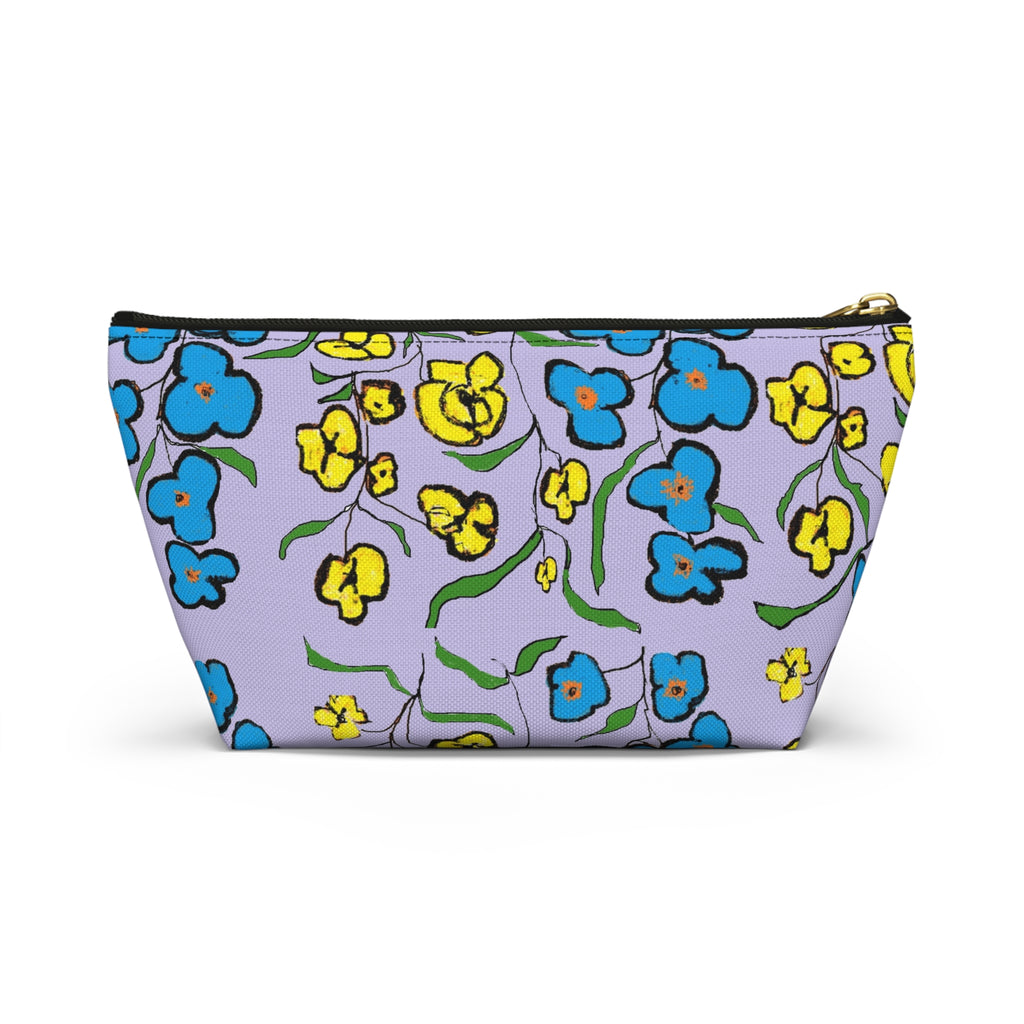 Floral Lavender Accessory Pouch — Blue & Yellow Wildflower Makeup Bag