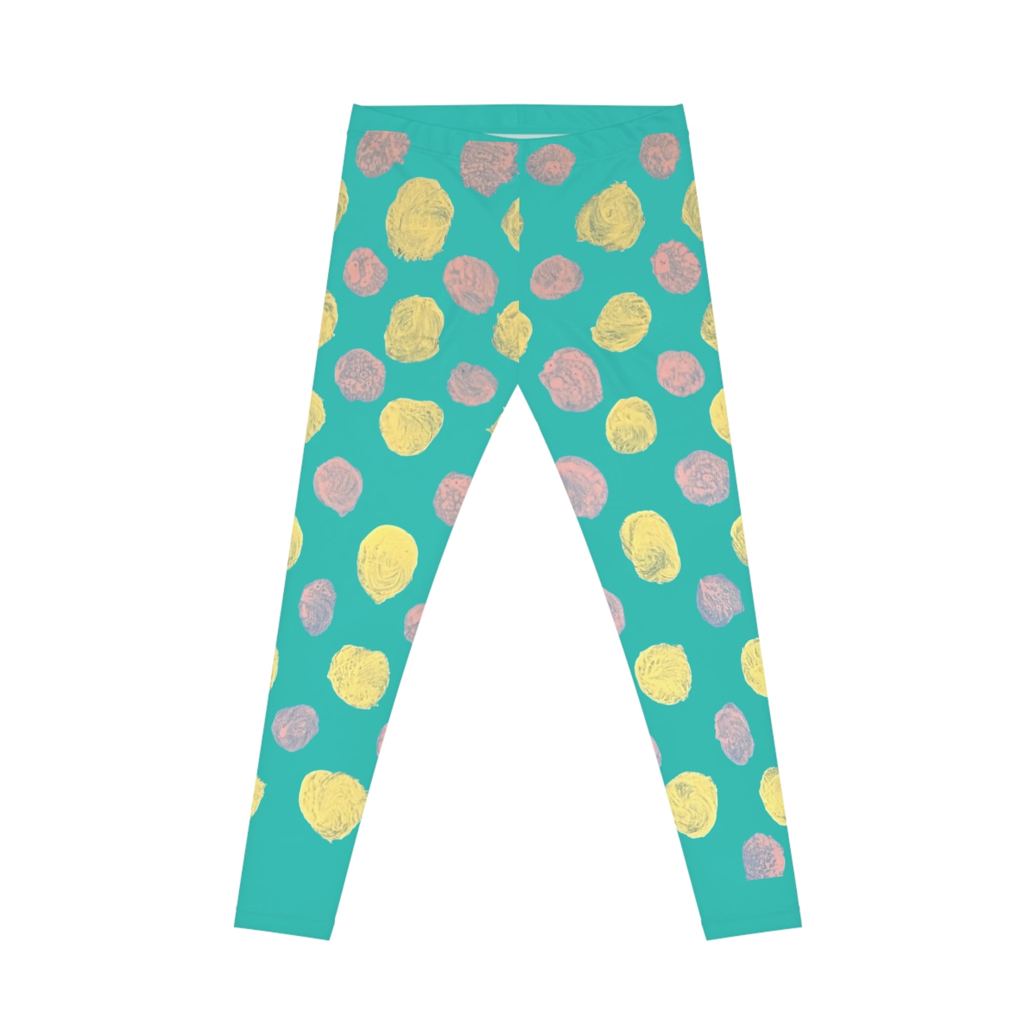 Turquoise Dotted Brushstroke Leggings — Colorful Abstract All-Over Print Women’s Leggings
