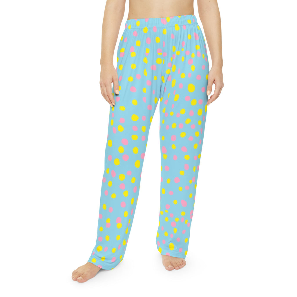 Polka Dot Pajama Pants - Pastel Blue Lounge Sleepwear for Women