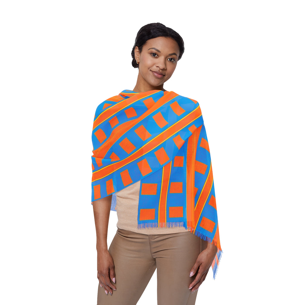 Geometric Stripe Lightweight Scarf — Colorblock Blue & Orange Fashion Wrap