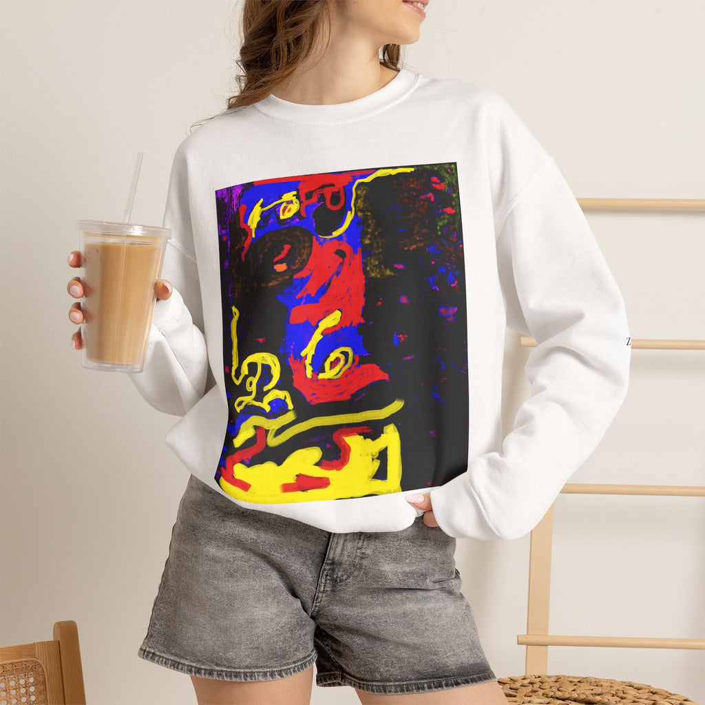 Abstract Neon Art Sweatshirt — Colorful Pop Portrait Crewneck
