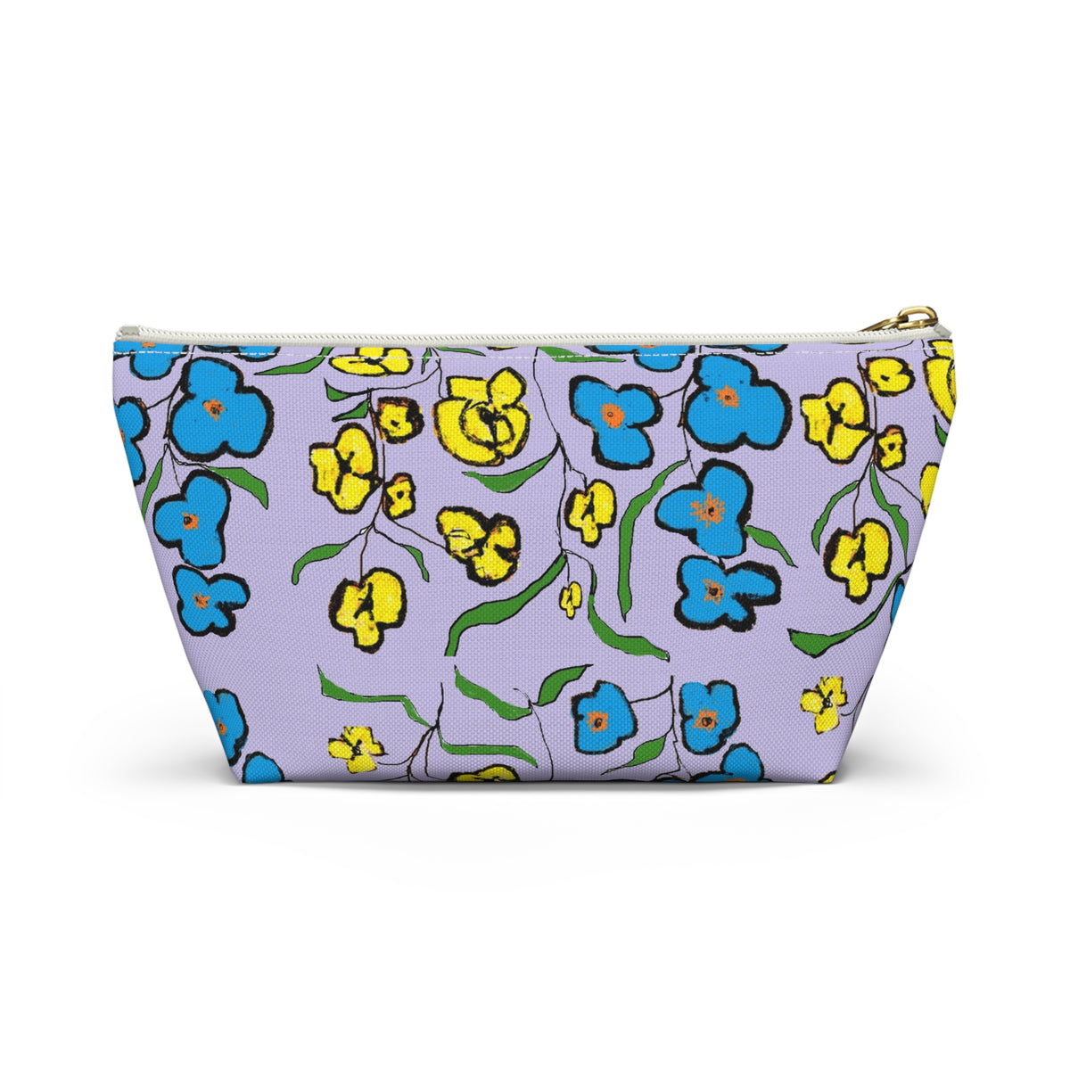Floral Lavender Accessory Pouch — Blue & Yellow Wildflower Makeup Bag