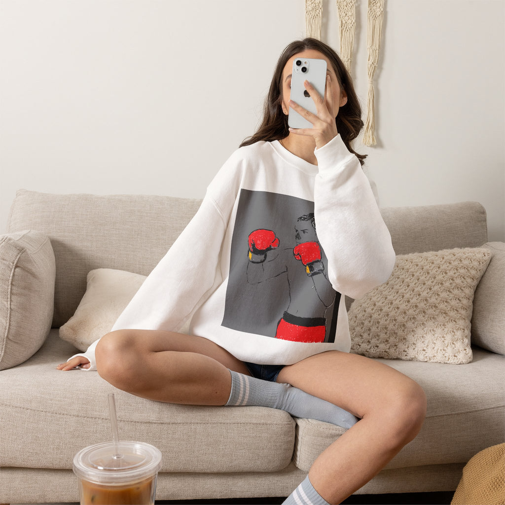 Boxing Illustration Crewneck Sweatshirt — Vintage Boxer Graphic Pullover
