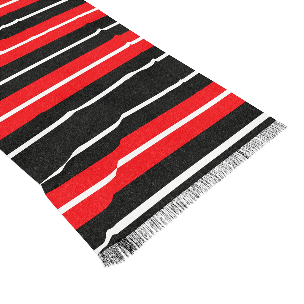 Striped Lightweight Scarf — Red & Black Minimalist Knit Wrap