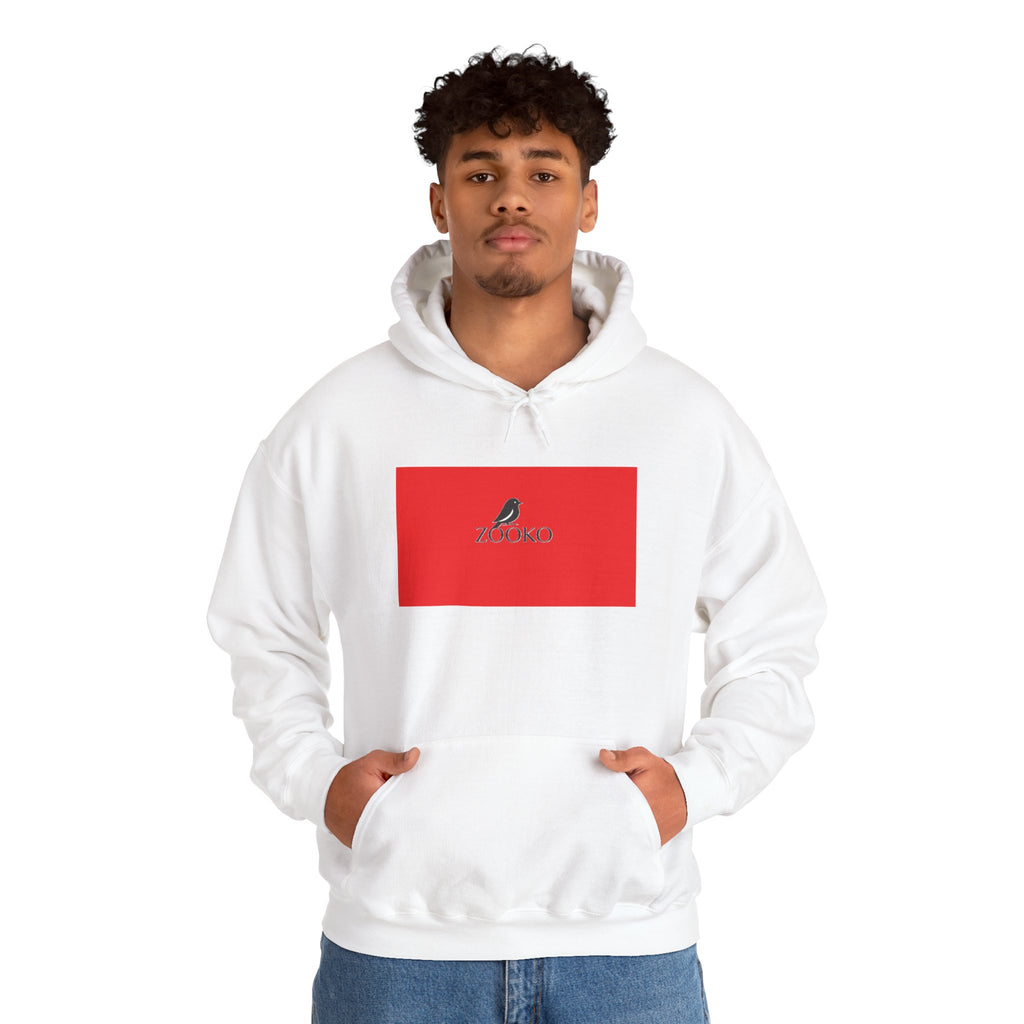 Zooko Logo Hoodie — Minimal Red Chest Graphic & Back Logo Pullover