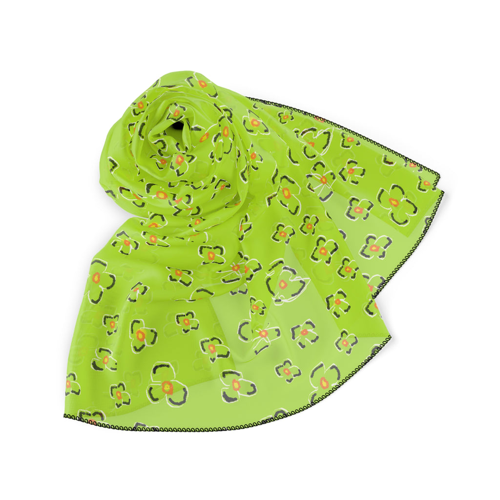 Neon Green Floral Leopard Print Scarf — Lightweight Poly Square Scarf