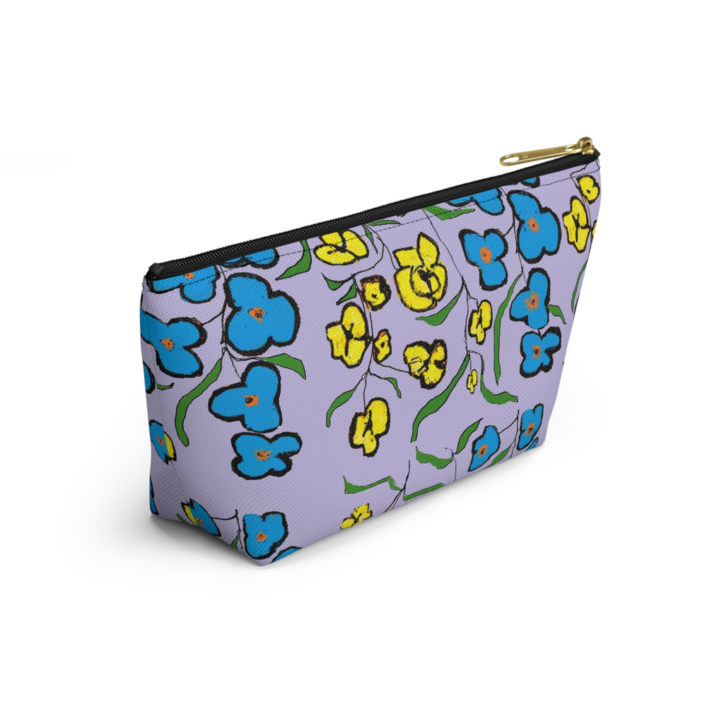 Floral Lavender Accessory Pouch — Blue & Yellow Wildflower Makeup Bag