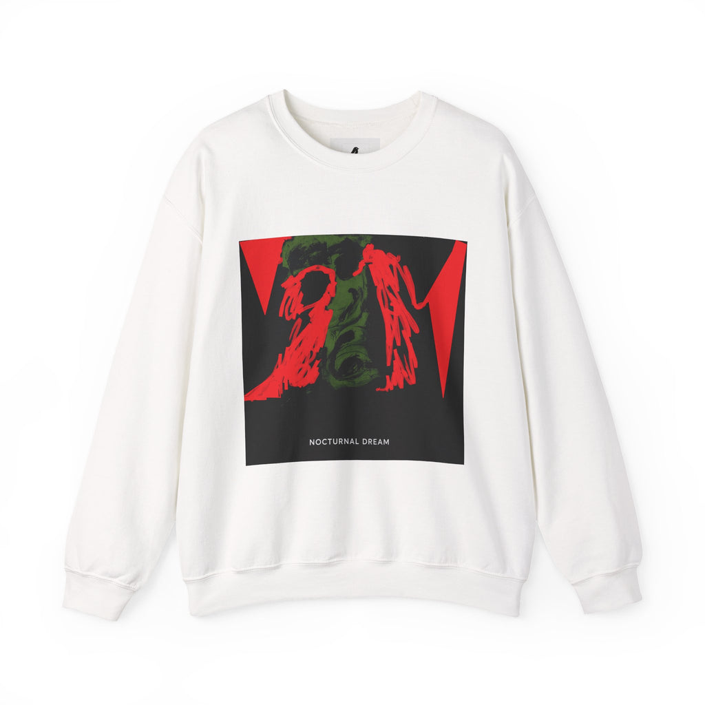Nocturnal Dream Graphic Sweatshirt — Abstract Red & Green Art Crewneck
