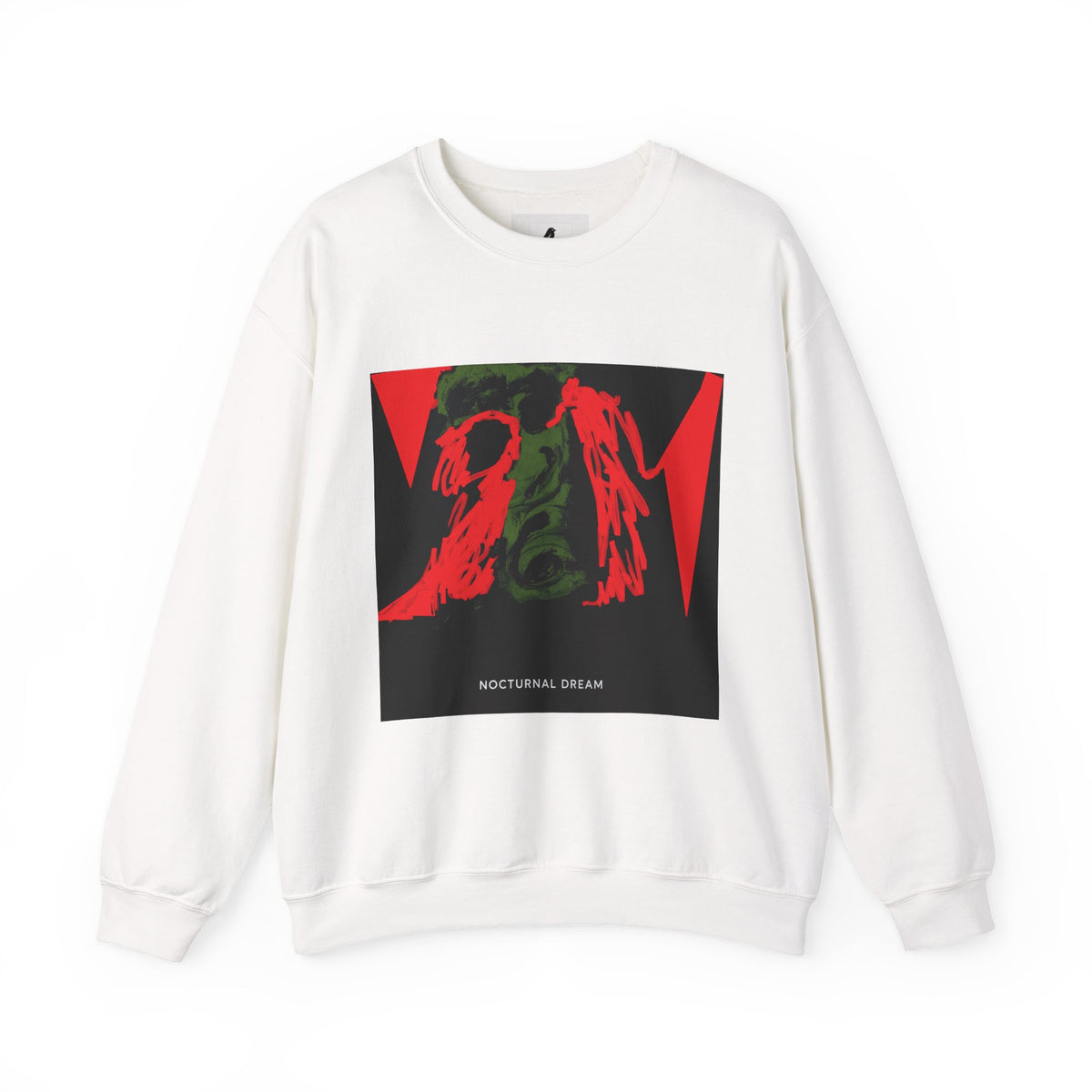 Nocturnal Dream Graphic Sweatshirt — Abstract Red & Green Art Crewneck