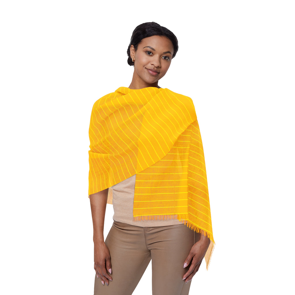 Lightweight Yellow Ribbed Scarf — Soft Fringe Accent, Spring/Summer Accessory