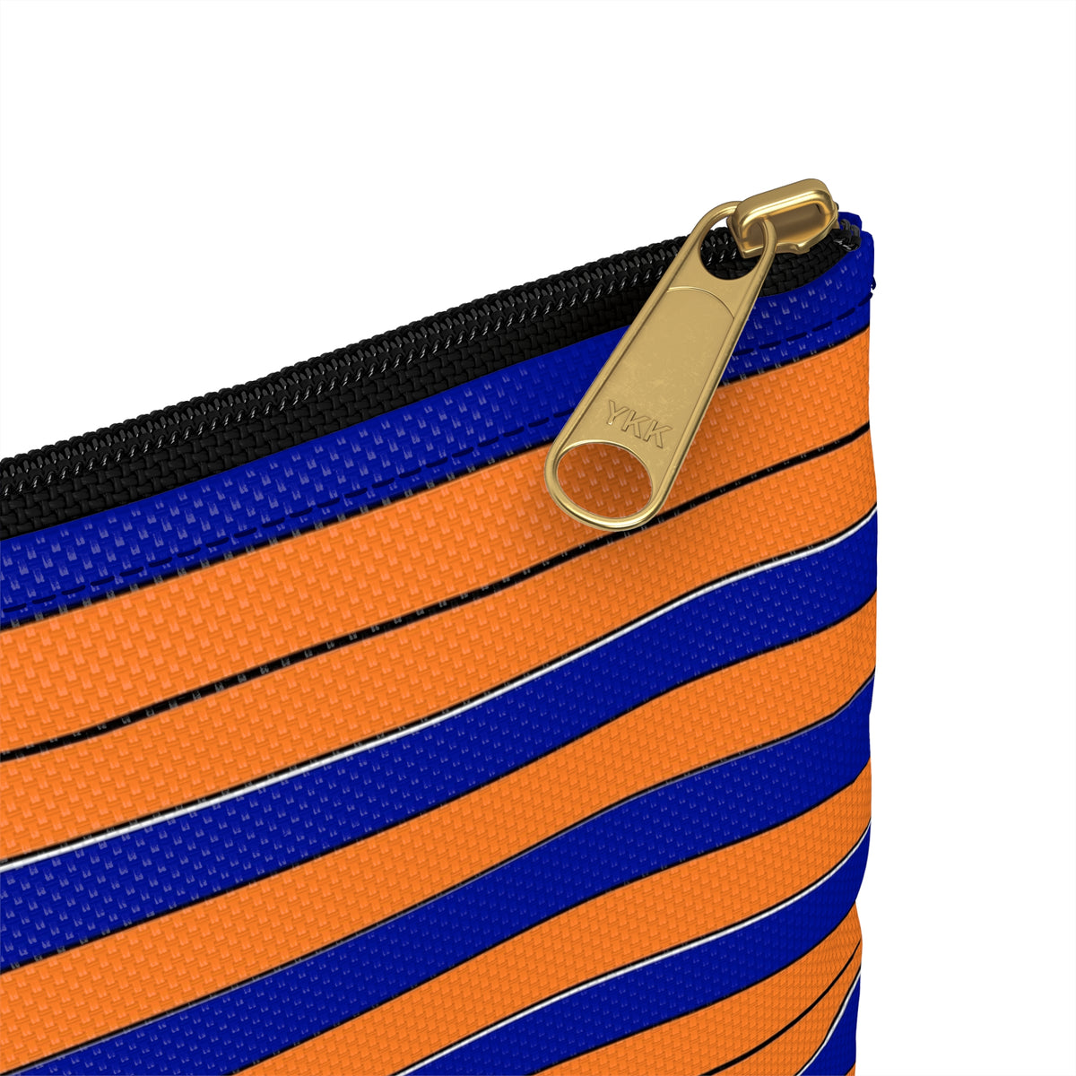 Striped Orange & Blue Accessory Pouch — Small Zip Cosmetic Bag