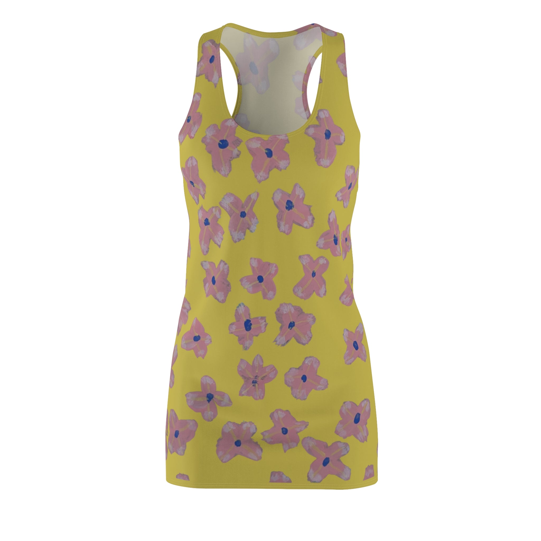 Yellow Floral Racerback Dress — Pink Blossom All-Over Print