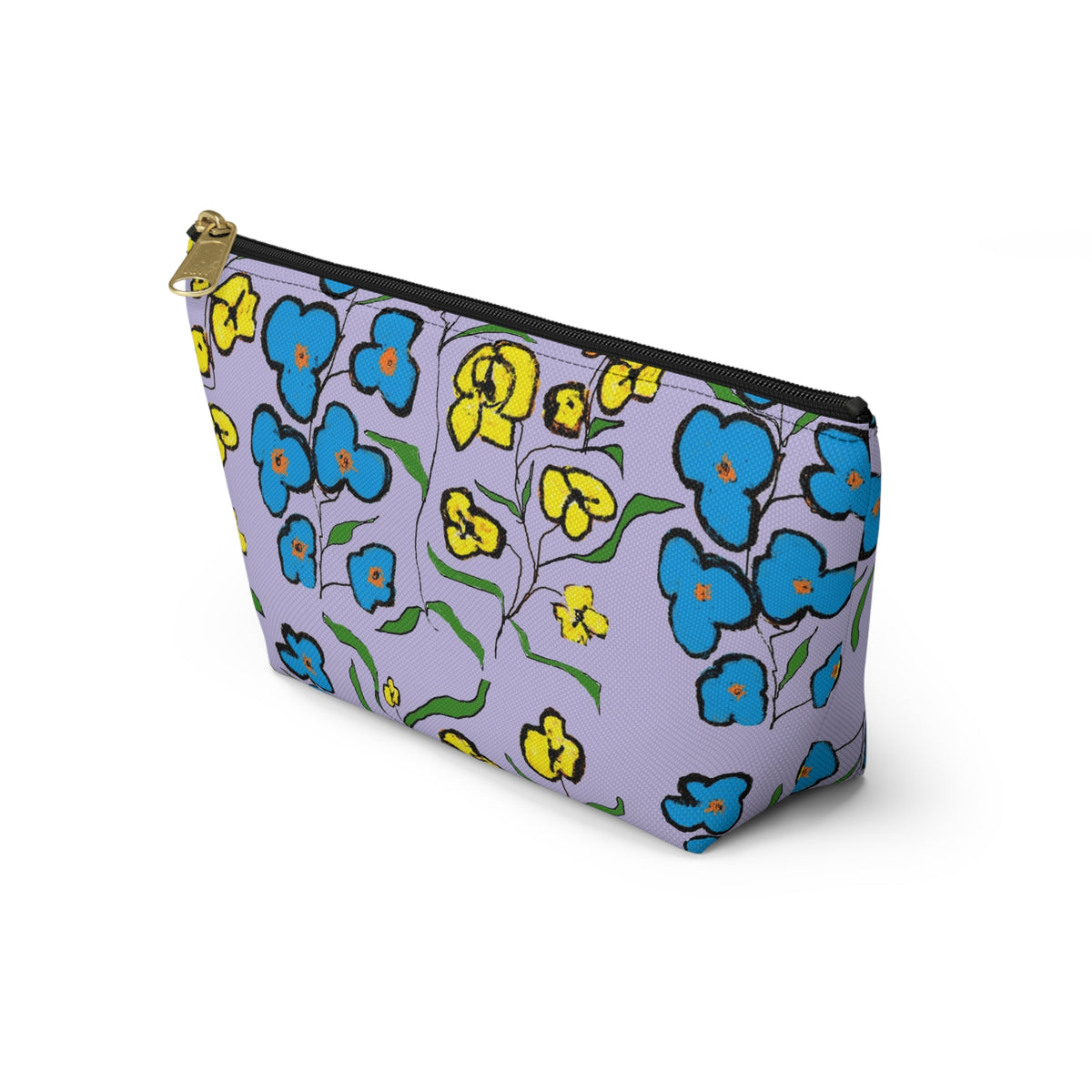 Floral Lavender Accessory Pouch — Blue & Yellow Wildflower Makeup Bag