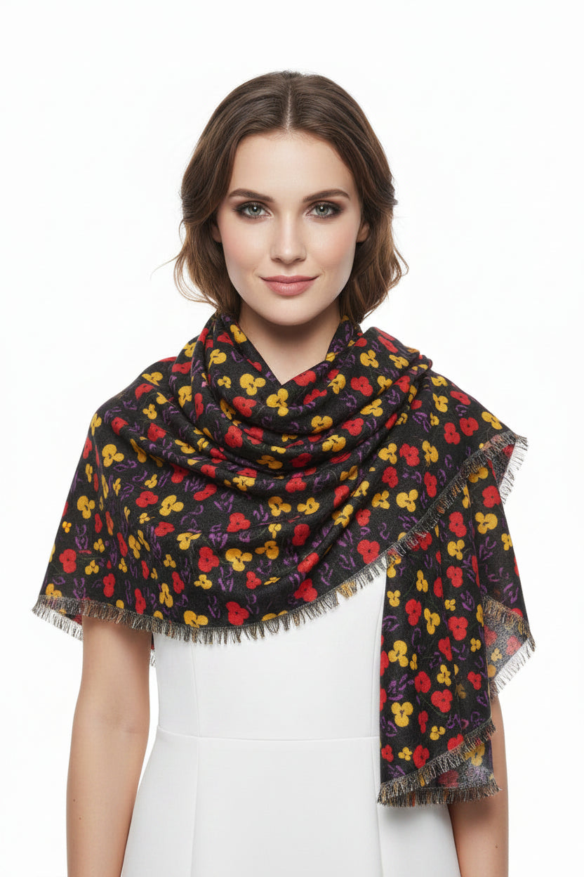 Mickey Ditsy Print Light Scarf – Black Red Yellow Minnie Ears Pattern