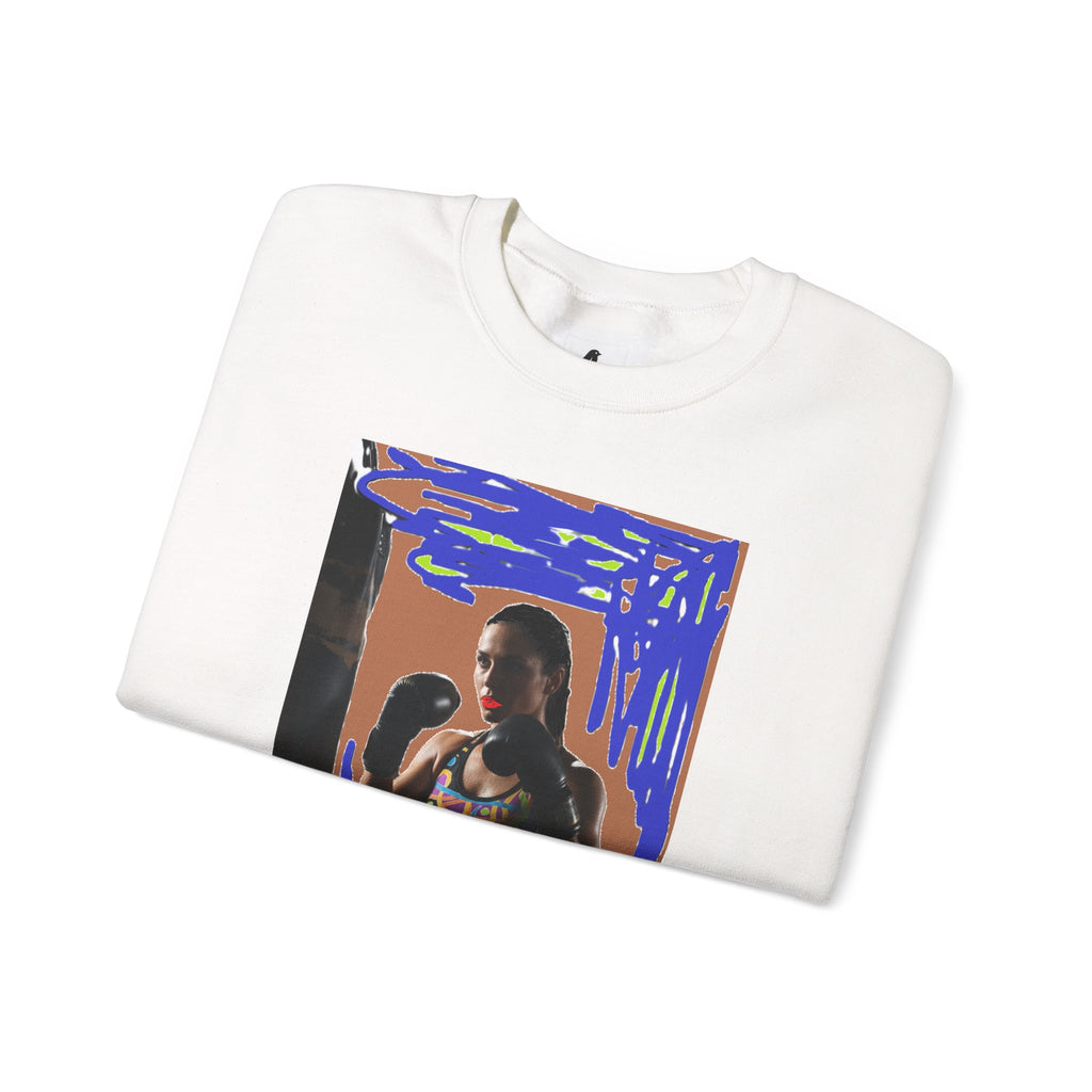 Boxing Woman Art Crewneck Sweatshirt — Retro Skate-Punk Portrait Design
