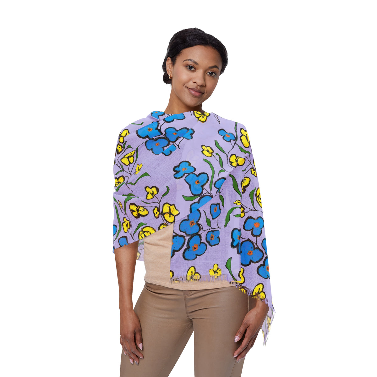 Pastel Floral Lightweight Scarf — Lavender Blue Yellow Spring Accessory