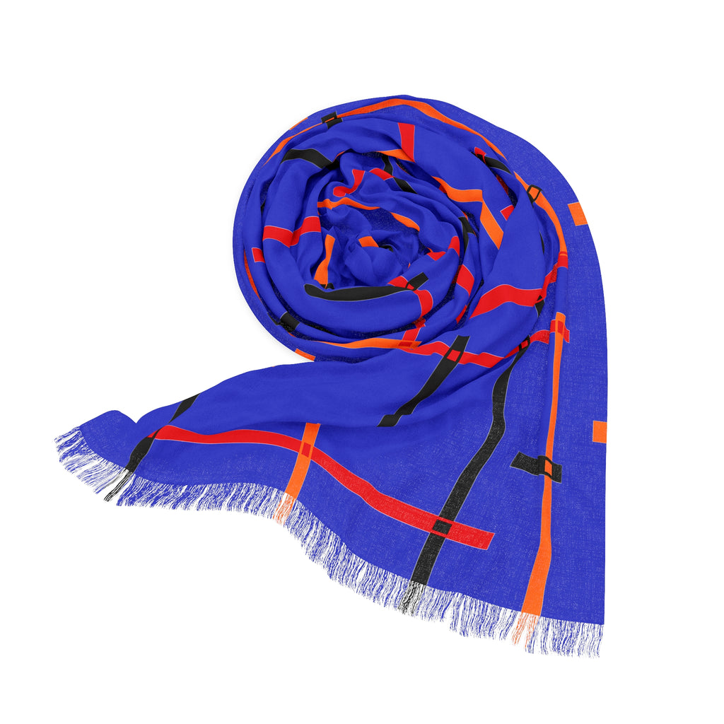 Geometric Grid Light Scarf — Modern Blue & Orange Patterned Wrap
