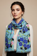 Lightweight Floral Scarf — Blue Pansy Pattern