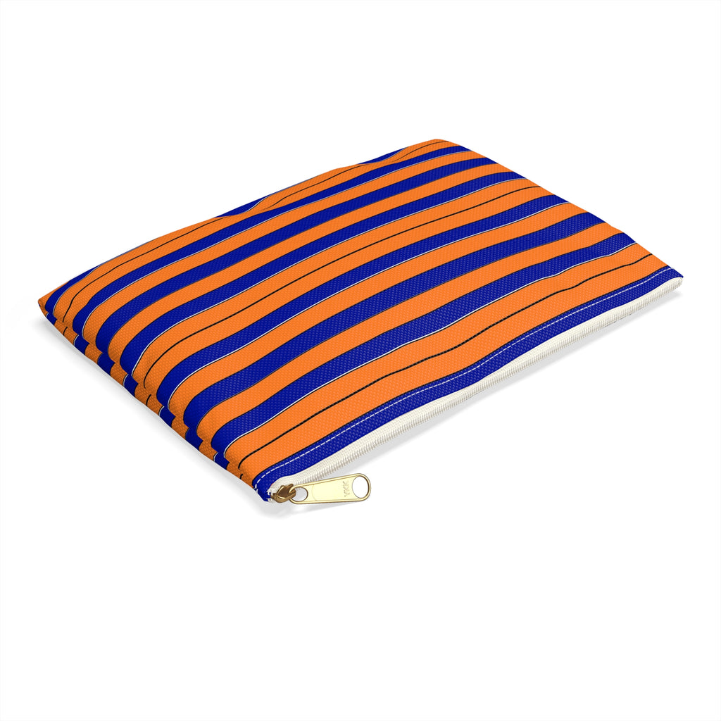 Striped Orange & Blue Accessory Pouch — Small Zip Cosmetic Bag