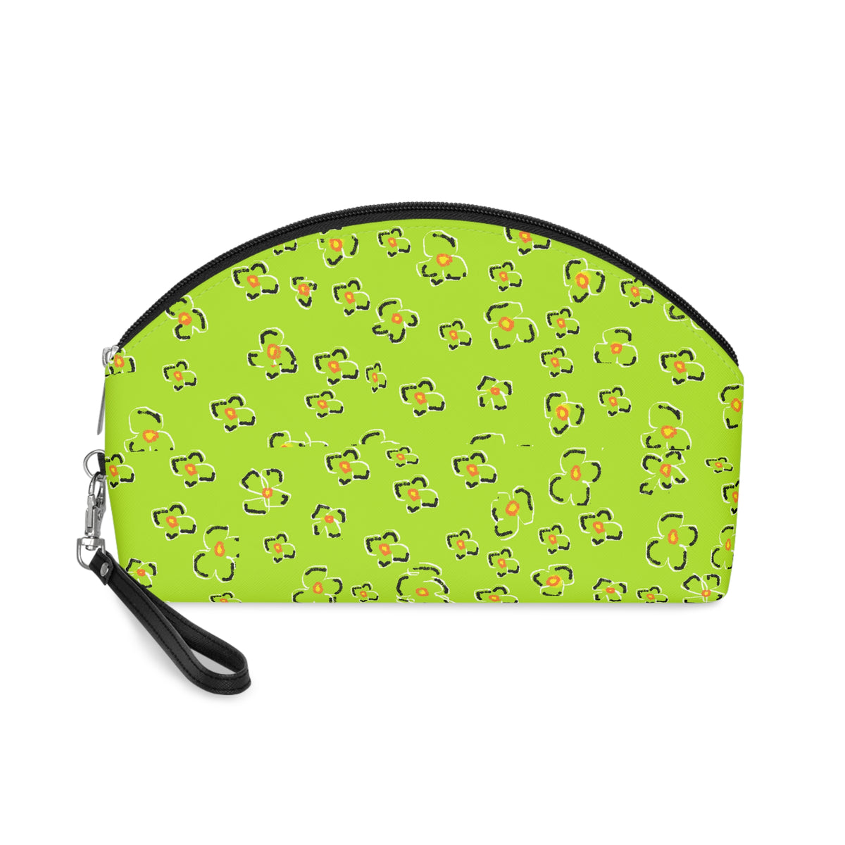 Green Floral Makeup Bag — Lime Leopard Print Cosmetic Pouch