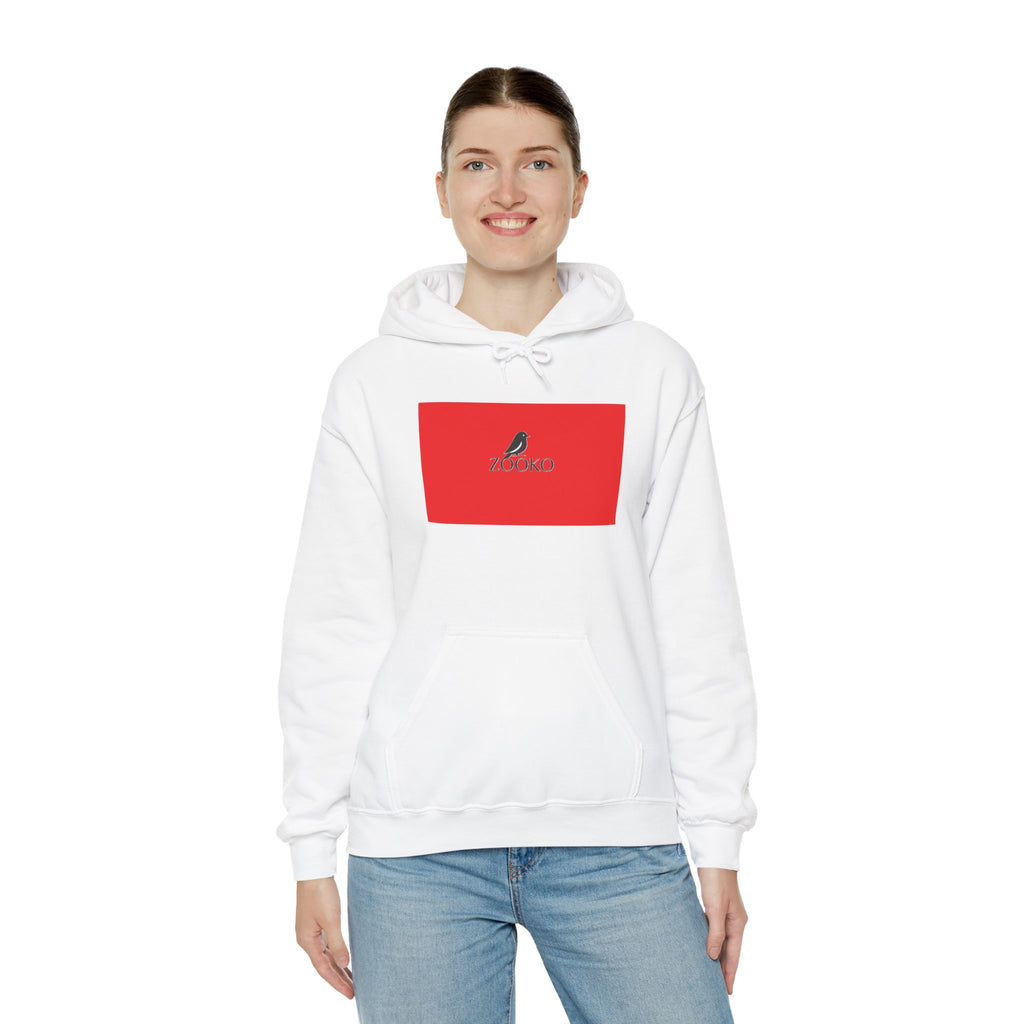 Zooko Logo Hoodie — Minimal Red Chest Graphic & Back Logo Pullover