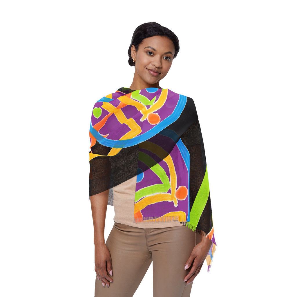 Neon Abstract Light Scarf — Colorful Retro Glow Pattern Scarf