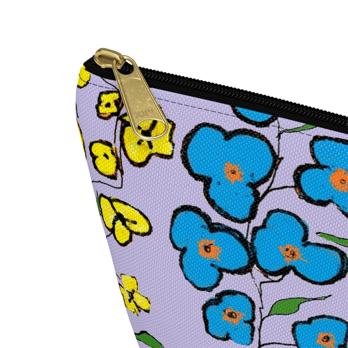 Floral Lavender Accessory Pouch — Blue & Yellow Wildflower Makeup Bag