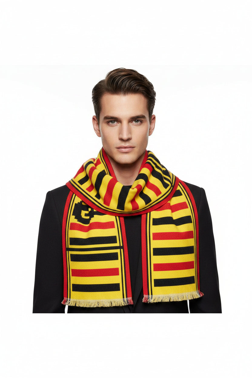 Striped Light Scarf — Yellow & Red Geometric Knit Fashion Scarf