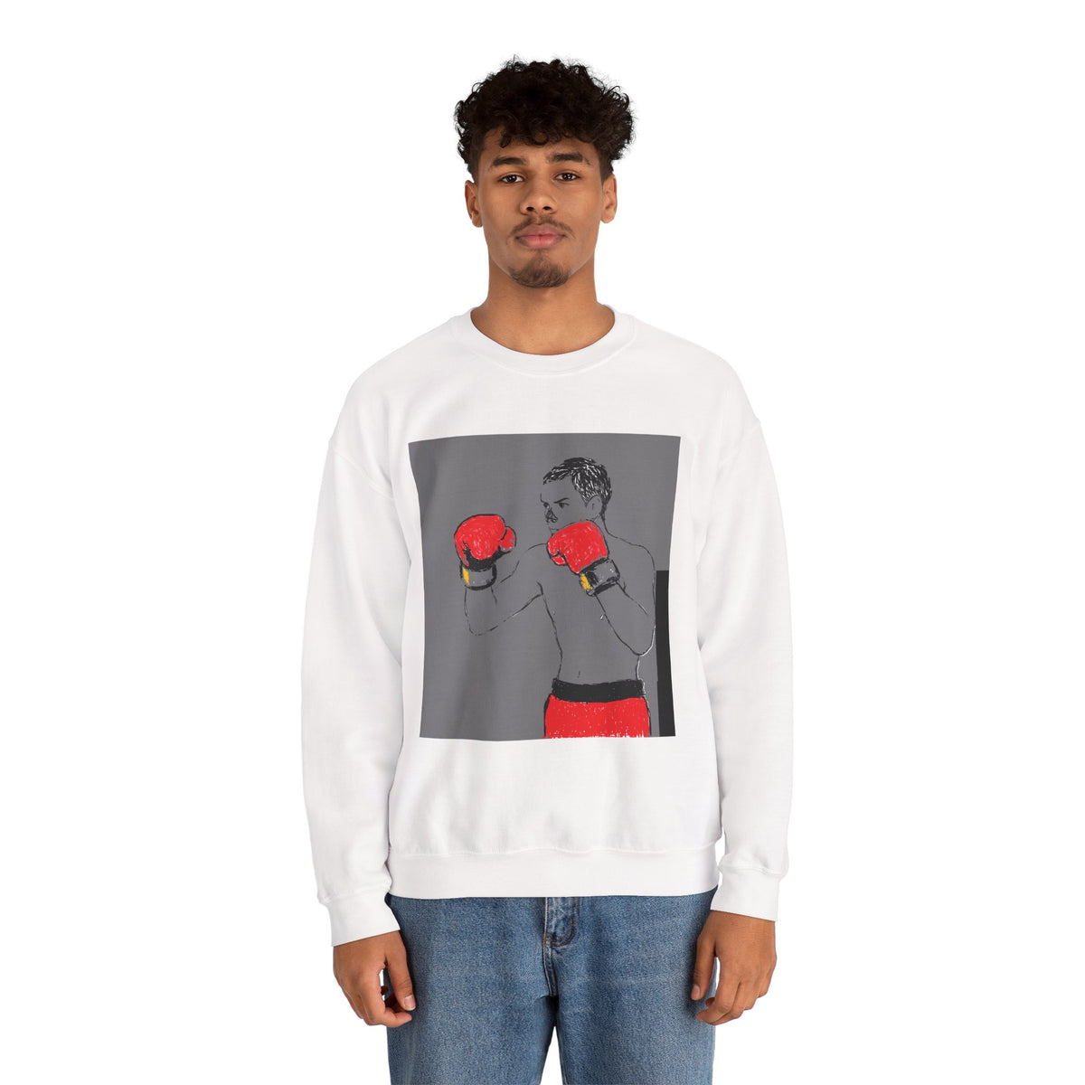 Boxing Illustration Crewneck Sweatshirt — Vintage Boxer Graphic Pullover