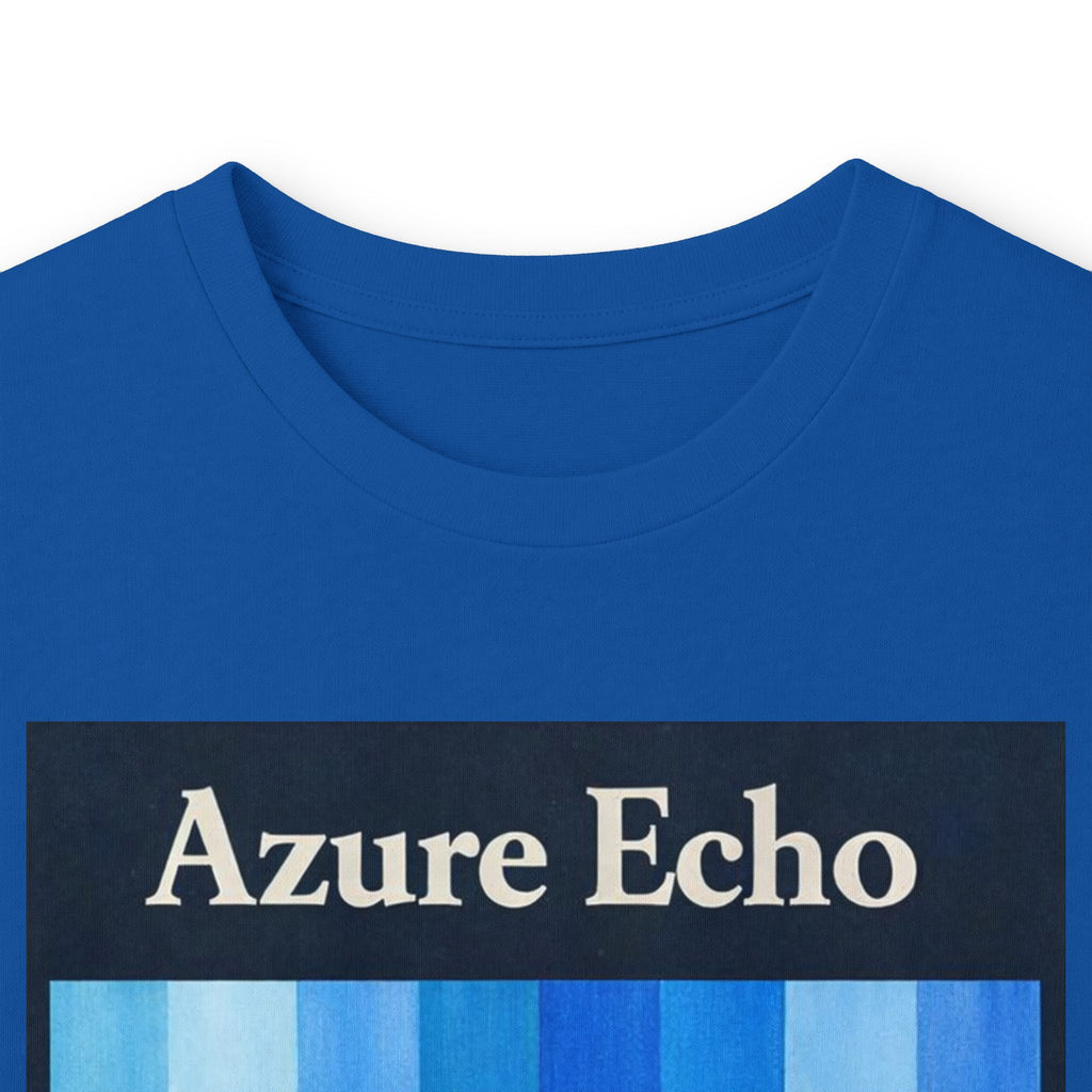 Azure Echo Long Sleeve Tee — Blue Stripe Silhouette Graphic
