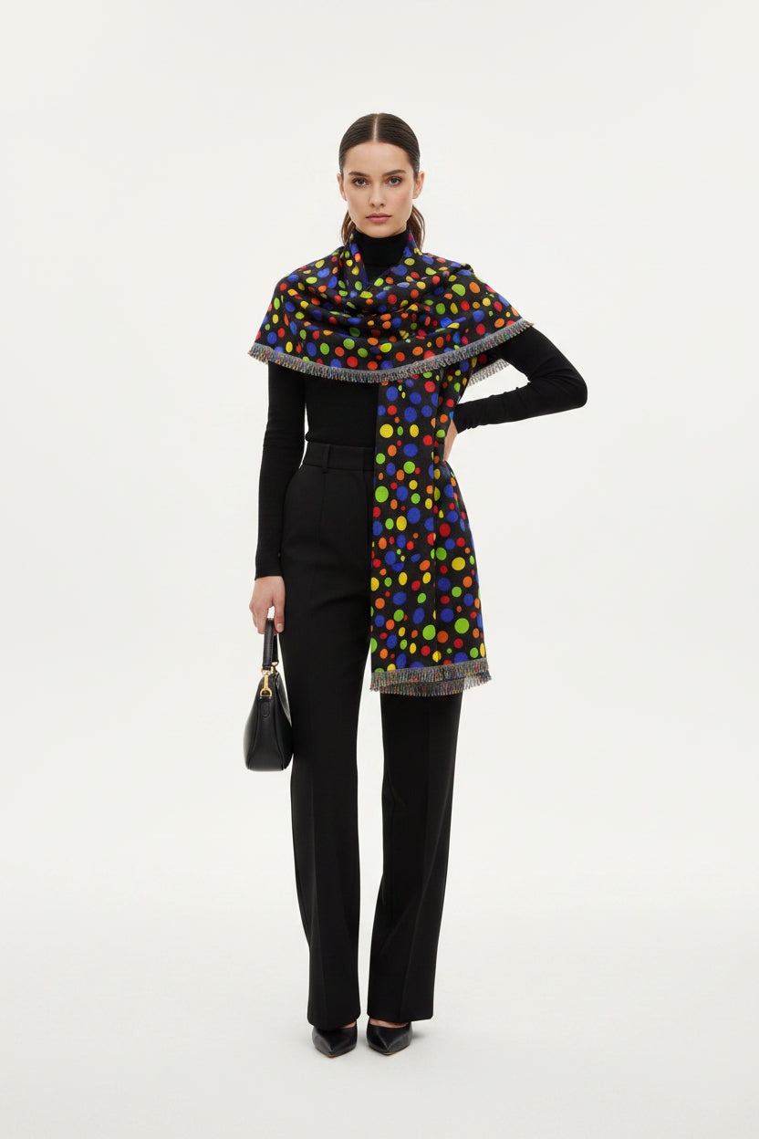 Colorful Polka Dot Light Scarf – Bright Multicolor Fringe Scarf
