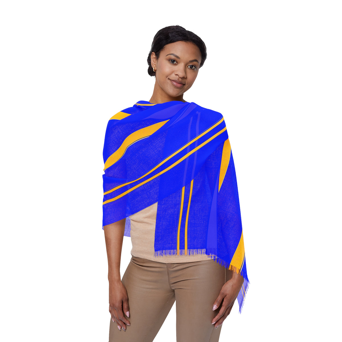 Striped Lightweight Scarf – Blue & Yellow Summer Wrap