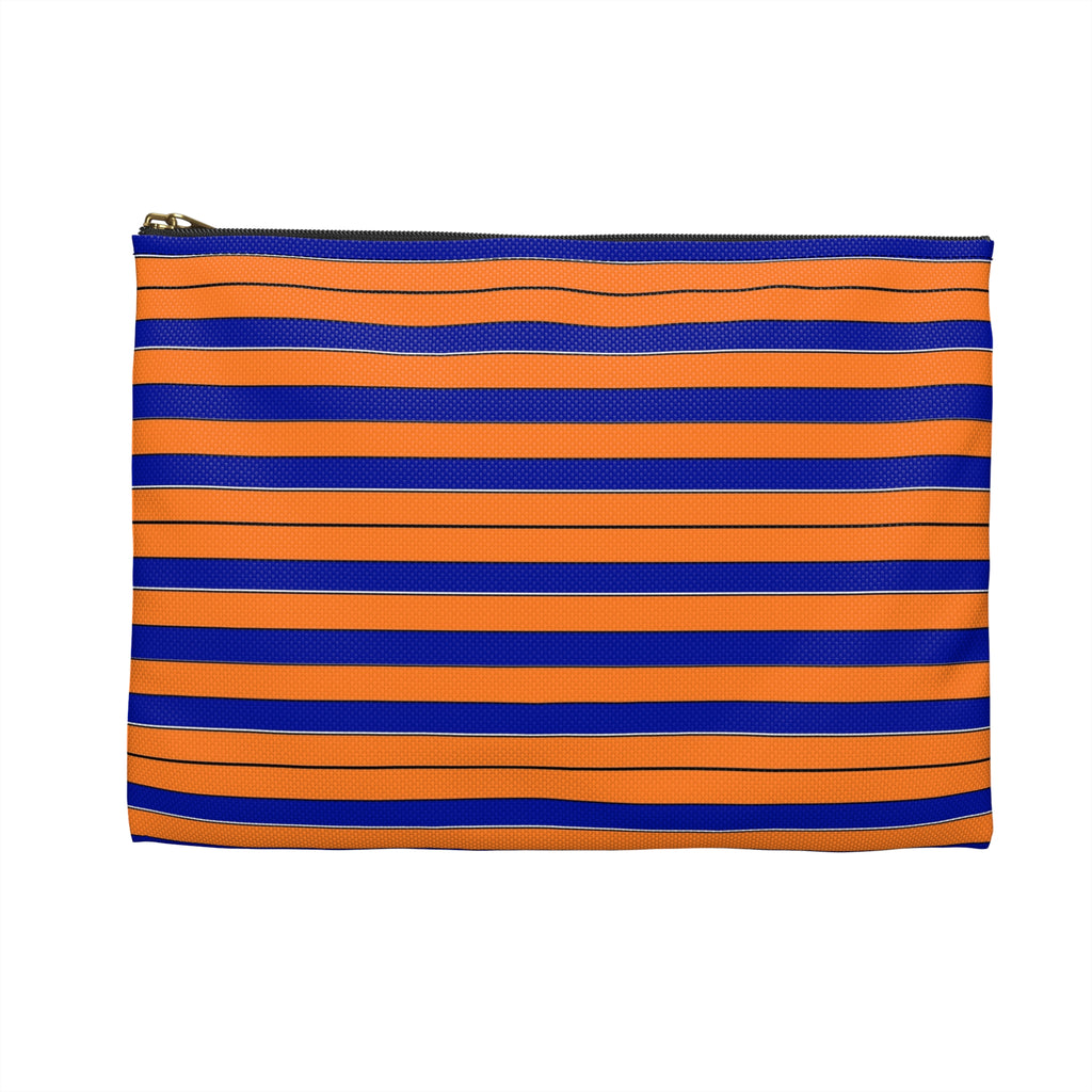 Striped Orange & Blue Accessory Pouch — Small Zip Cosmetic Bag