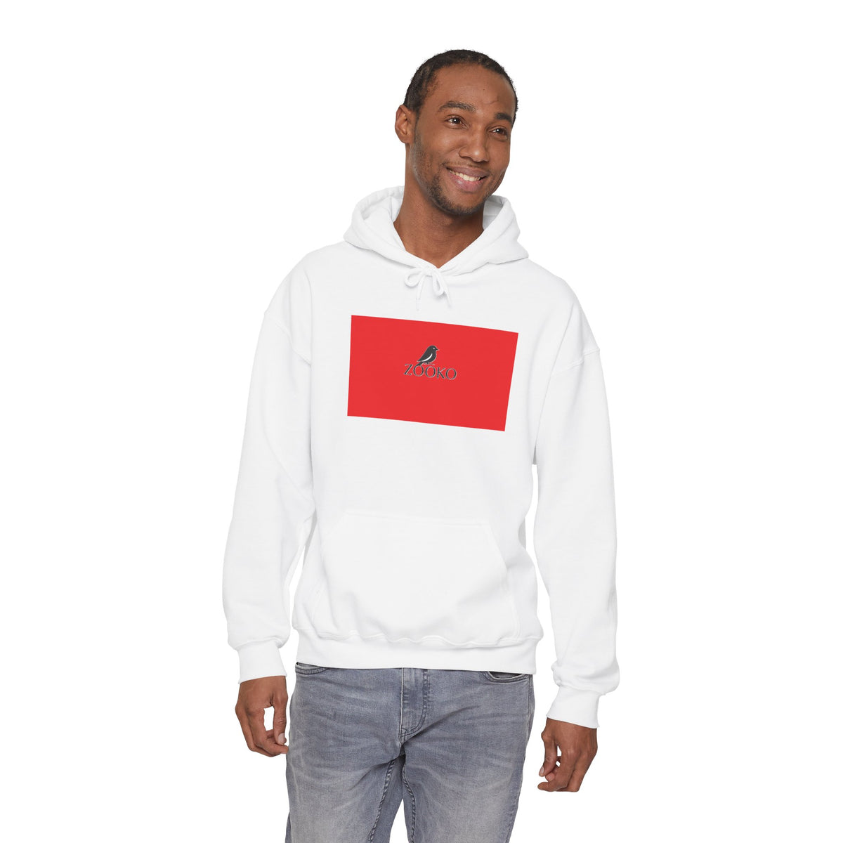 Zooko Logo Hoodie — Minimal Red Chest Graphic & Back Logo Pullover