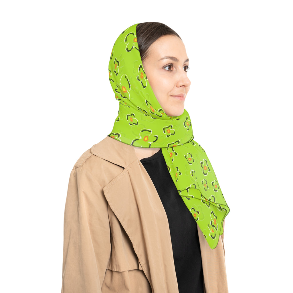 Neon Green Floral Leopard Print Scarf — Lightweight Poly Square Scarf