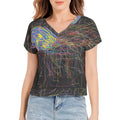 black printed Batwing Sleeve V-Neck Top