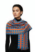 Geometric Stripe Lightweight Scarf — Colorblock Blue & Orange Fashion Wrap
