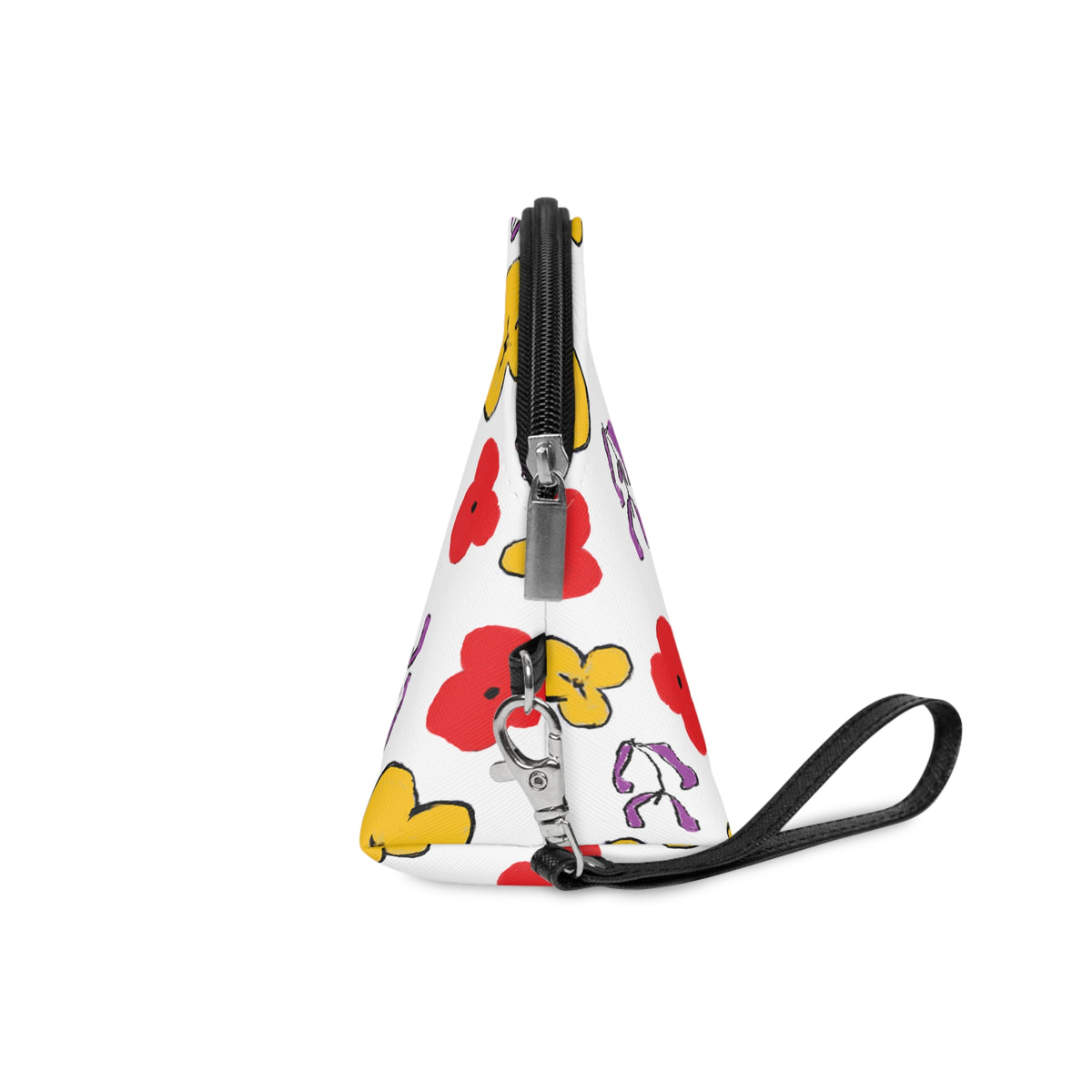 Floral Pansy Print Makeup Bag — Colorful Red, Yellow & Purple Cosmetic Pouch