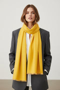 Lightweight Yellow Ribbed Scarf — Soft Fringe Accent, Spring/Summer Accessory