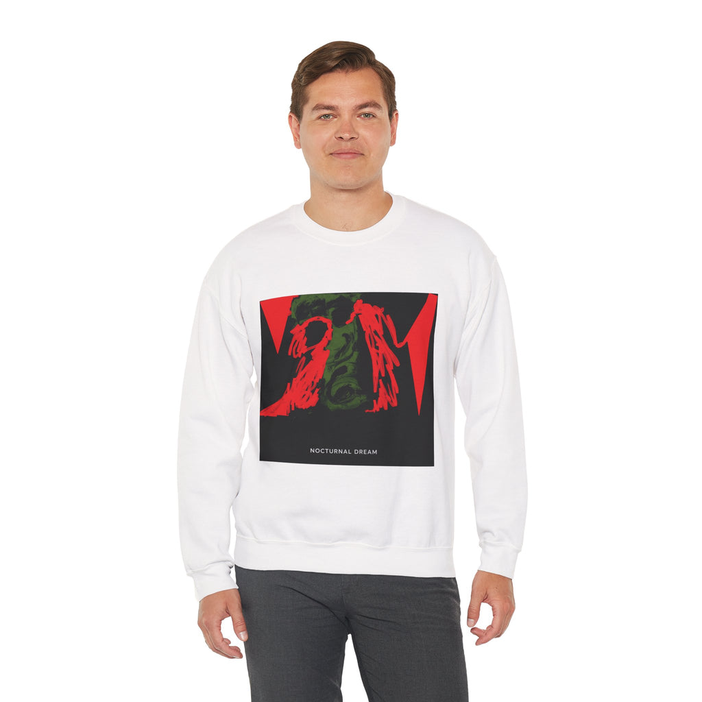Nocturnal Dream Graphic Sweatshirt — Abstract Red & Green Art Crewneck